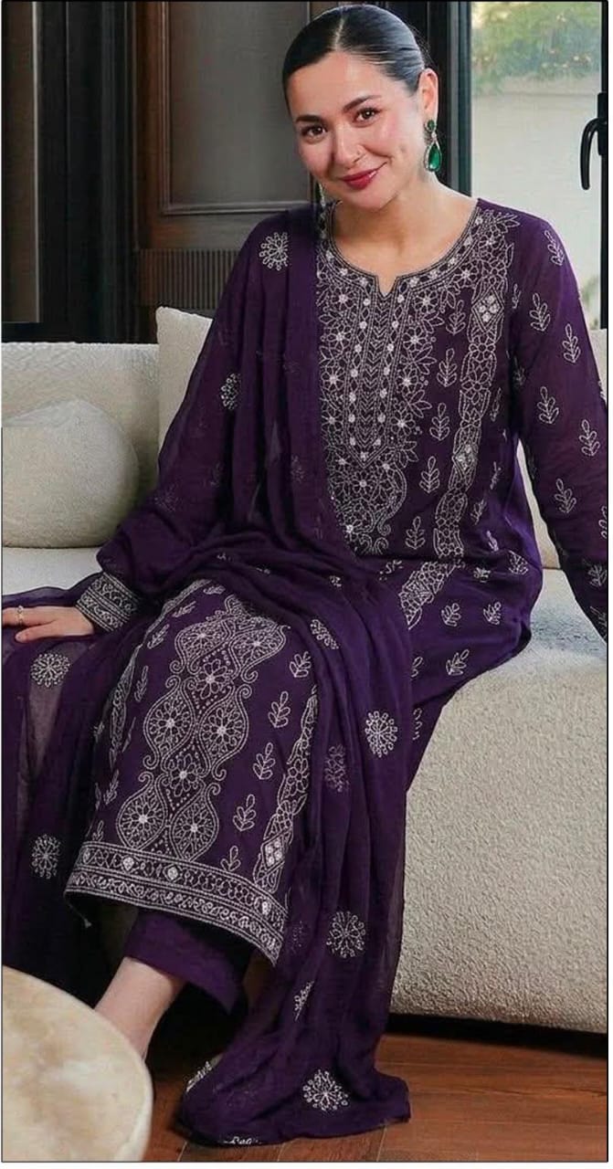 Dhanak embroidered luxury unstitched 3pc suit